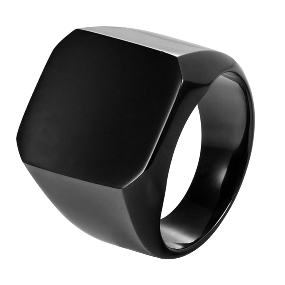 Punk Men's Silver Stainless Steel Square Black Stone Finger Rings Jewelry 