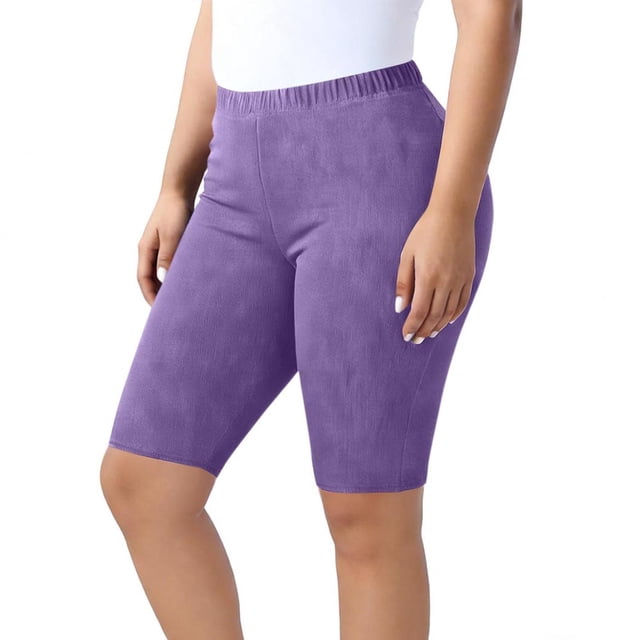 HongQid Ribbed Stretch Plus Size Biker Shorts for Women - High Waisted Gym Workout Running Yoga Athletic Shorts