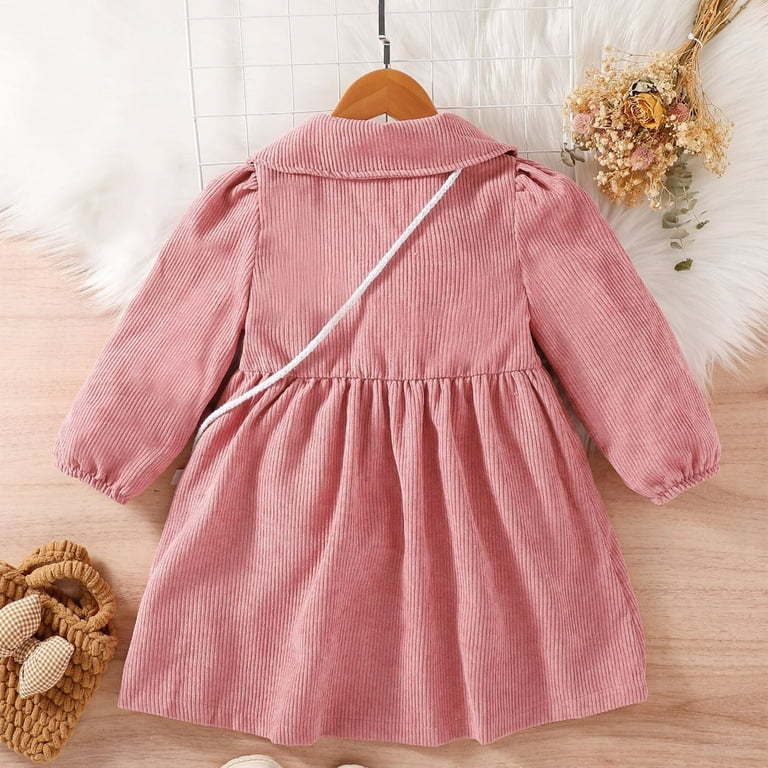 corduroy dress pink Pink Corduroy Ruffle Collared Dress