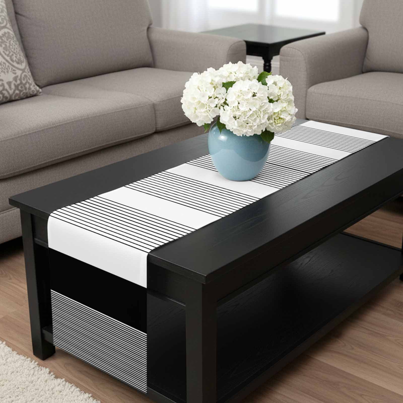 Black Stripe Table Runner 70 Inches Long, Modern Rustic Horizontal Black Striped Kitchen Coffee Dining Table Decoration for Home Party Birthday Wedding Home Decor 13x70 Inches