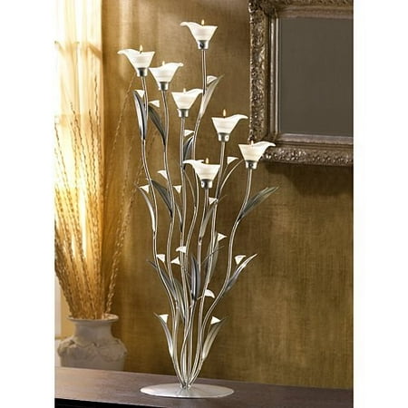 - Zingz and Thingz Table Top Silver Calla Lily Tea Light Candle Holder