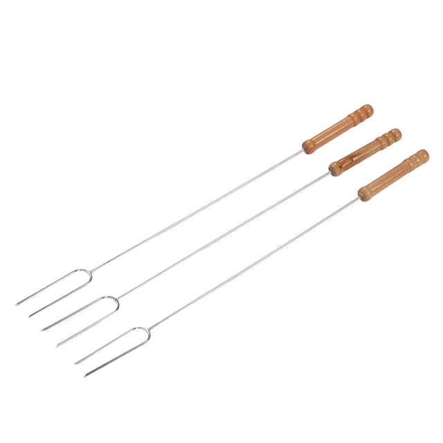 Roasting Stick, Barbecue Forks 3Pcs Reusable Lightweight Multifunctional With Beech Wood Handle For BBQ