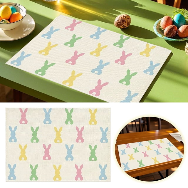 Binwennn Light Table Set Table And Place Mat Set Easter Linen Placemat Rabbit Easter Egg Restaurant Living Room Home Decoration Dining Table Insulation
