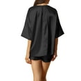 thumbnail image 3 of INSPIRE CHIC Women's Satin Pajama Set Short Sleeves T-Shirt with Shorts 2 Piece Lounge Set with Pockets XS Black, 3 of 5