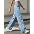 thumbnail image 6 of Floral Print Women Long Jeans Wide Leg Casual Denim Pants, 6 of 7