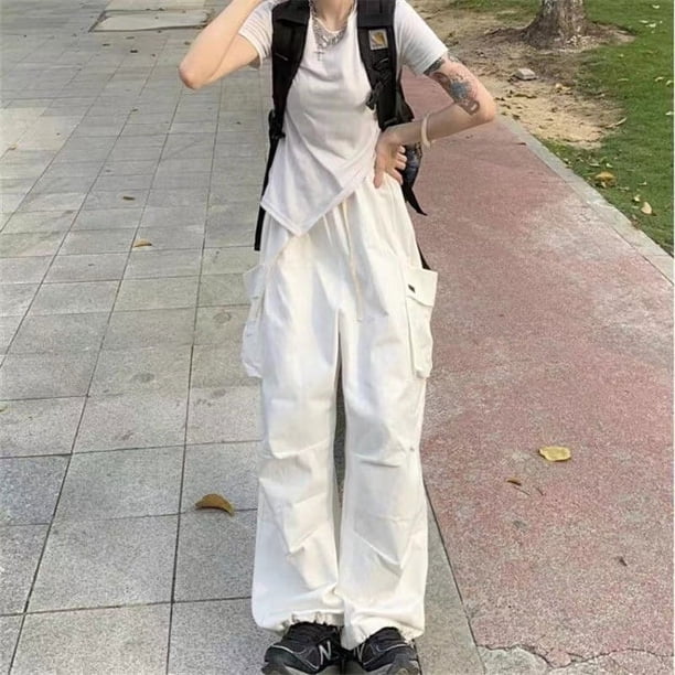 Pantalones casuales de pierna ancha con cordones y estilo BF para mujer, ajustados, negros, versátiles y adelgazantes para estudiantes