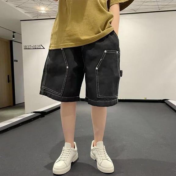 Spazoro Toddler Boys Girls Cargo Shorts, with Pockets Elastic Waist Solid Color Summer Casual Shorts for Boys Black Size 8 T