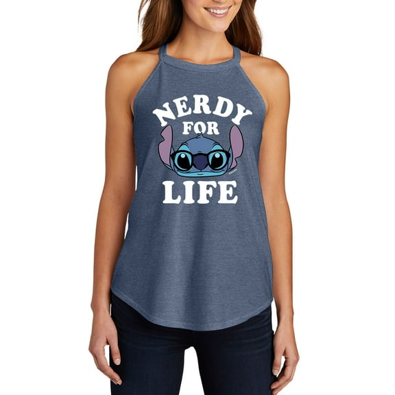 Lilo & Stitch - Stitch Nerdy For Life - Juniors High Neck Tank Top