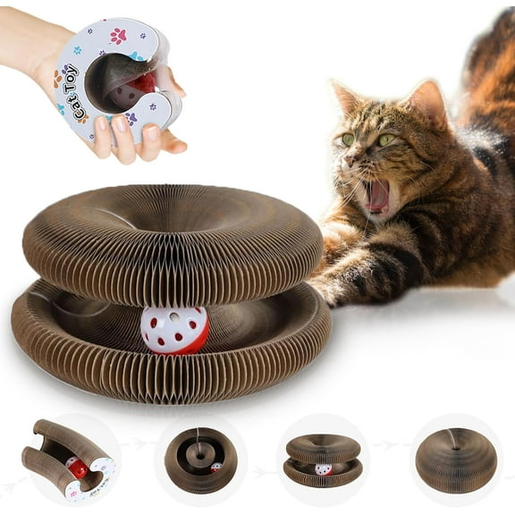 1Pack Collapsible Cats Cardboard Scratcher Interactive Pet Toys for Indoor Cats with Ring Ball Magnetic Kitten for Chase Scratch