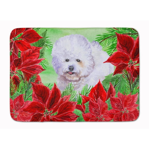 Bichon Frise Poinsettas Machine Washable Memory Foam Mat