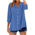 thumbnail image 2 of Tops for Women Plus Size 3/4 Sleeve Polka Dot Printed V-Neck Loose Blouse Top Blue XL, 2 of 5