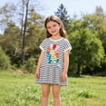 thumbnail image 2 of Bellafa Toddler Girl Casual Summer Cotton Dress Little Girls Ruffle Bottom Applique Short Sleeve Dresses 2-7 Years, 2 of 7