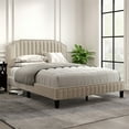 thumbnail image 2 of YYAo Platform Bed Frame, Modern Linen Curved Upholstered Platform Bed , Solid Wood Frame , Nailhead Trim, Beige (Queen), 2 of 6