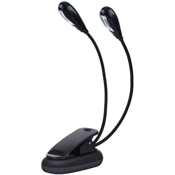 Lámpara de atril, 4 LED, minilámpara de doble cabezal, lámpara de clip ajustable con cable USB para lectura, libros, mesa y mesita de noche.