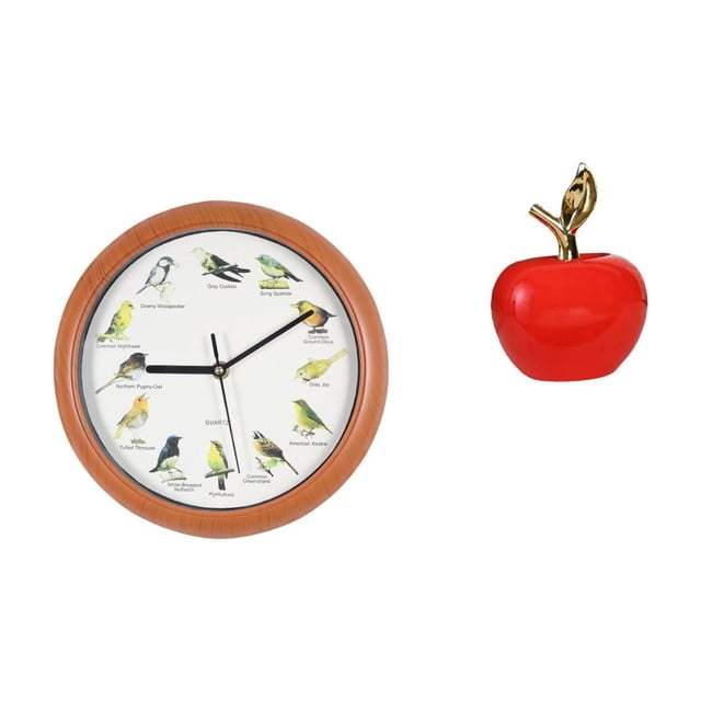Reloj de pared,Reloj de pared con pájaro cantor Relojes de pared con pájaros,Relojes de pájaros con sonido Reloj decorativo que canta,Estatua,Escultura de fruta artificial,estatua y artesanía