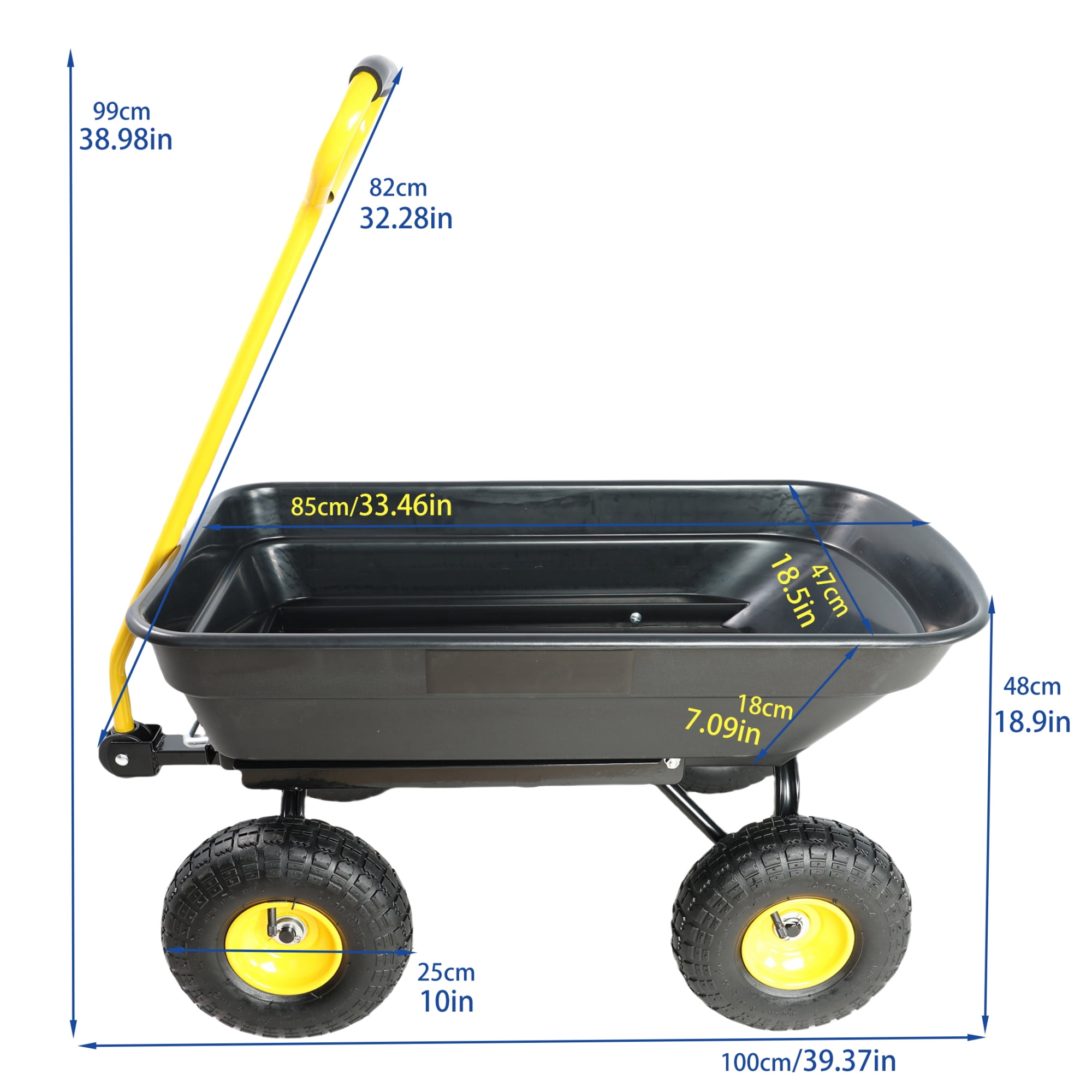 Leumius Garden Dump Cart,Folding Garden Dump Truck with Steel Srame,300lb Capacity,39.37x18.90 in,Black