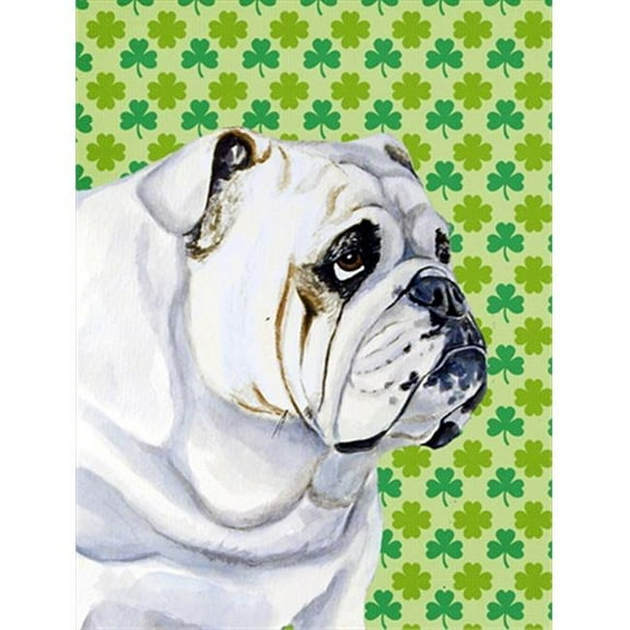 Bulldog English St. Patricks Day Shamrock Portrait Flag Garden Size