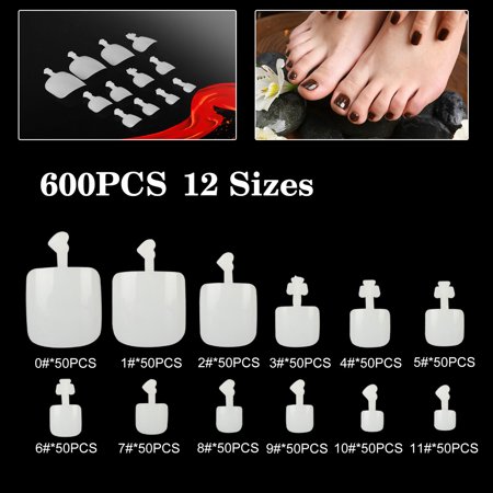 600pcs False Toe Nails, TSV Full Cover White Acrylic Fake Toenails, Square Short Glossy Fake Toe Nail Tips for Women Girls, 12 Sizes