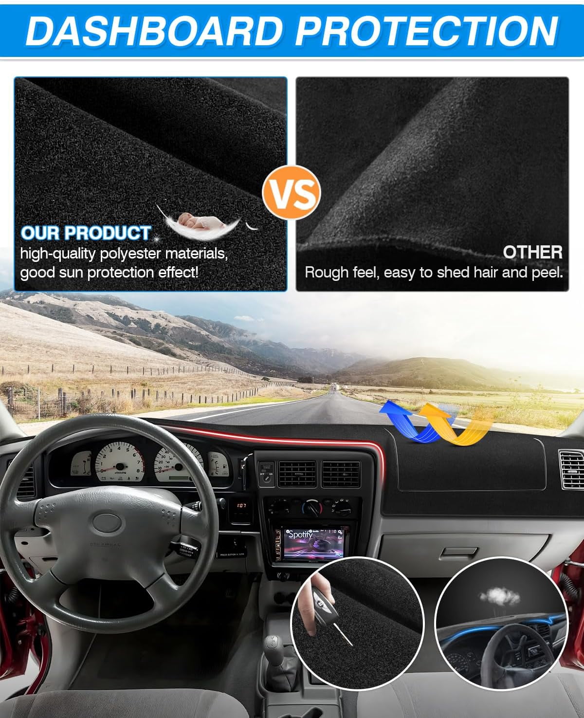 Canvcle Dash Cover Compatible with Toyota Tacoma 1998-2002 2003 2004 Accessories Dashboard Cover Mat Non-Slip Carpet Sunshield Glare UV Rays Protector