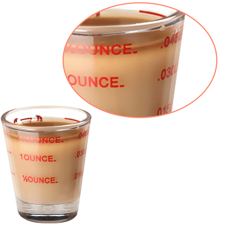 Set of 2 Shot Glass Measuring Cups - Liquid Heavy Glass with Letters - Red