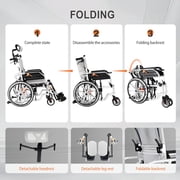 Mujocooker Reclining Wheelchair for Adults, Swing-Away Elevating Leg Rests and Flip-Back Arms, Heavy Duty Transport Wheelchair with High Back & Removable Headrest