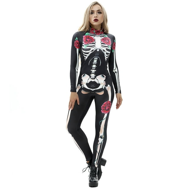 Combinaison d'Halloween pour Femmes Costume Squelette Nouveauté Combinaison Cosplay Justaucorps