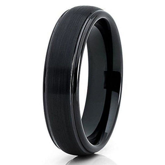 6mm Black Brushed Tungsten Carbide Ring Dome Shape Round Edges Comfort Fit Band (6)