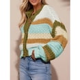 thumbnail image 3 of PUWEI Women's Striped Cardigan Sweaters Long Sleeve Trendy Chunky Knit Color Block Sweater Coat, 3 of 7