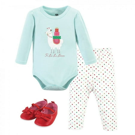 UPC: 0660168567816 | Hudson Baby Infant Girl Cotton Bodysuit Pant and Shoe 3pc Set Fa La Llama 6-9 Months