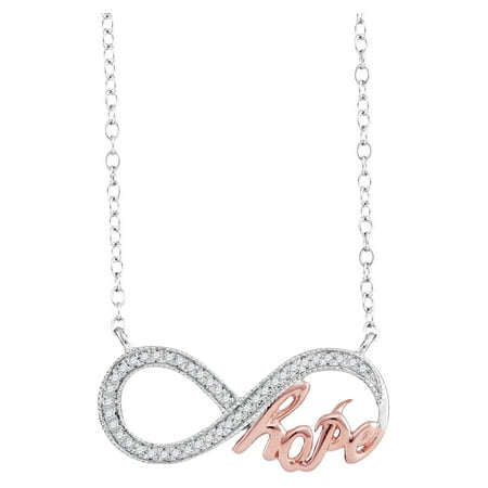 Hope Diamond Necklace - 10kt White Gold Womens Round Infinity Hope Rose-tone Diamond Pendant Necklace 1/10 Cttw