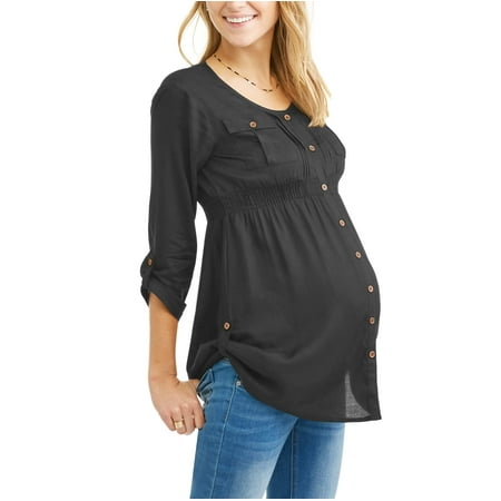 Sleeve Maternity Hoodie - Oh! Mamma Maternity Button Up Shirred Roll Tab Sleeve Tunic - Available in Plus Sizes