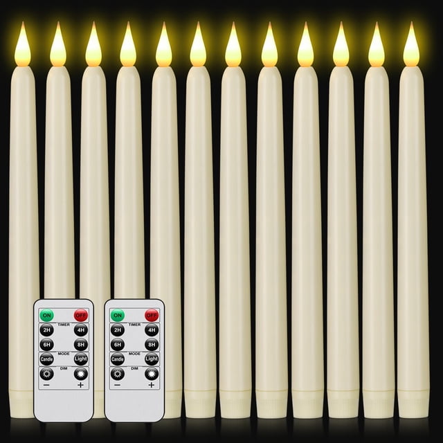 Velas cónicas LED sin llama de Lamp Hanzim, 23 cm, 12 unidades, color marfil