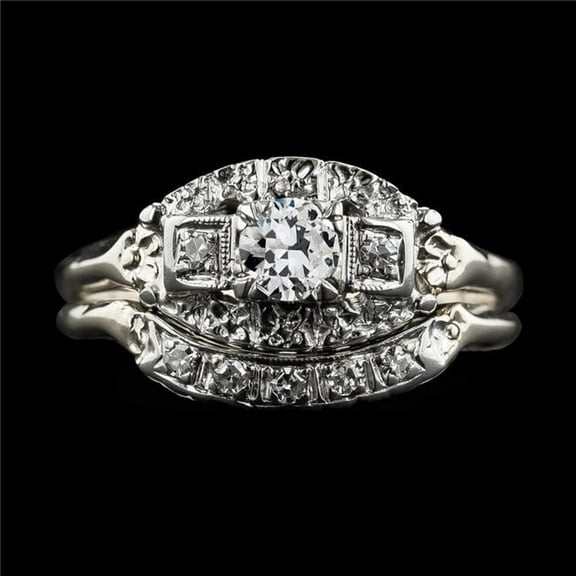 Harry Chad Enterprises 71019 2 CT Set Round Old Miner Diamond Antique Style Wedding Ring, Size 6.5