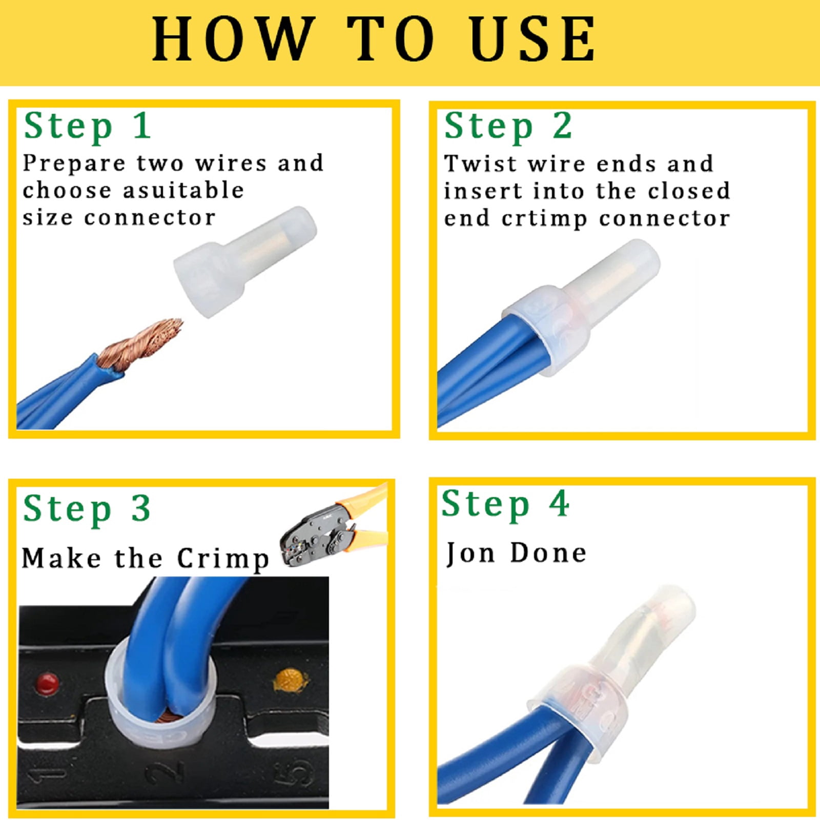 Closed End Crimp Cap Wire Connector 1000Pcs, White Wire Connector Copper Core Cable Terminals Connector