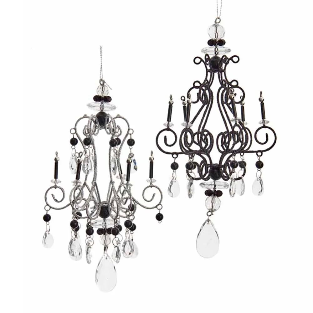 Pack of 12 Black and Silver Chandelier Christmas Ornaments 8"