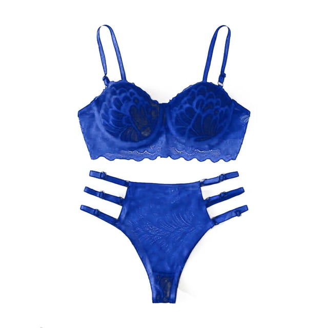 Gibobby Conjunto de lencería de encaje Pijamas de liga de Lencería de encaje Nuevo anillo sexy Ropa de dormir Ropa interior Íntima(Azul, XL)