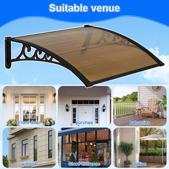 Baellsa 31.5x47 Inches Exterior Door Awning, Plastic Steel Bracket Canopy for Door Entrance/Window, UV Rain Snow Protection