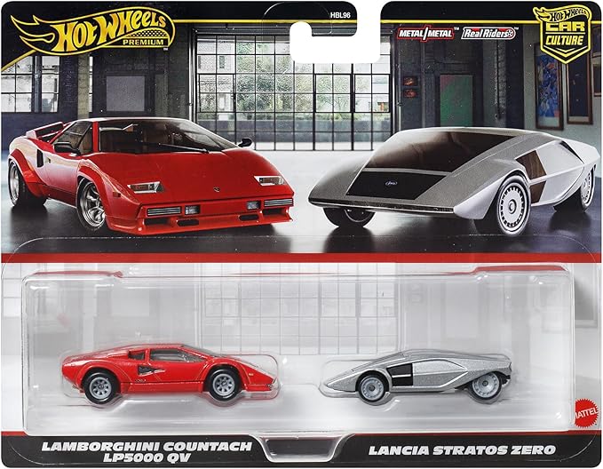 Hot Wheels Lamborghini Countach LP5000 & Lancia Stratos Zero 2 Pack Premium Set