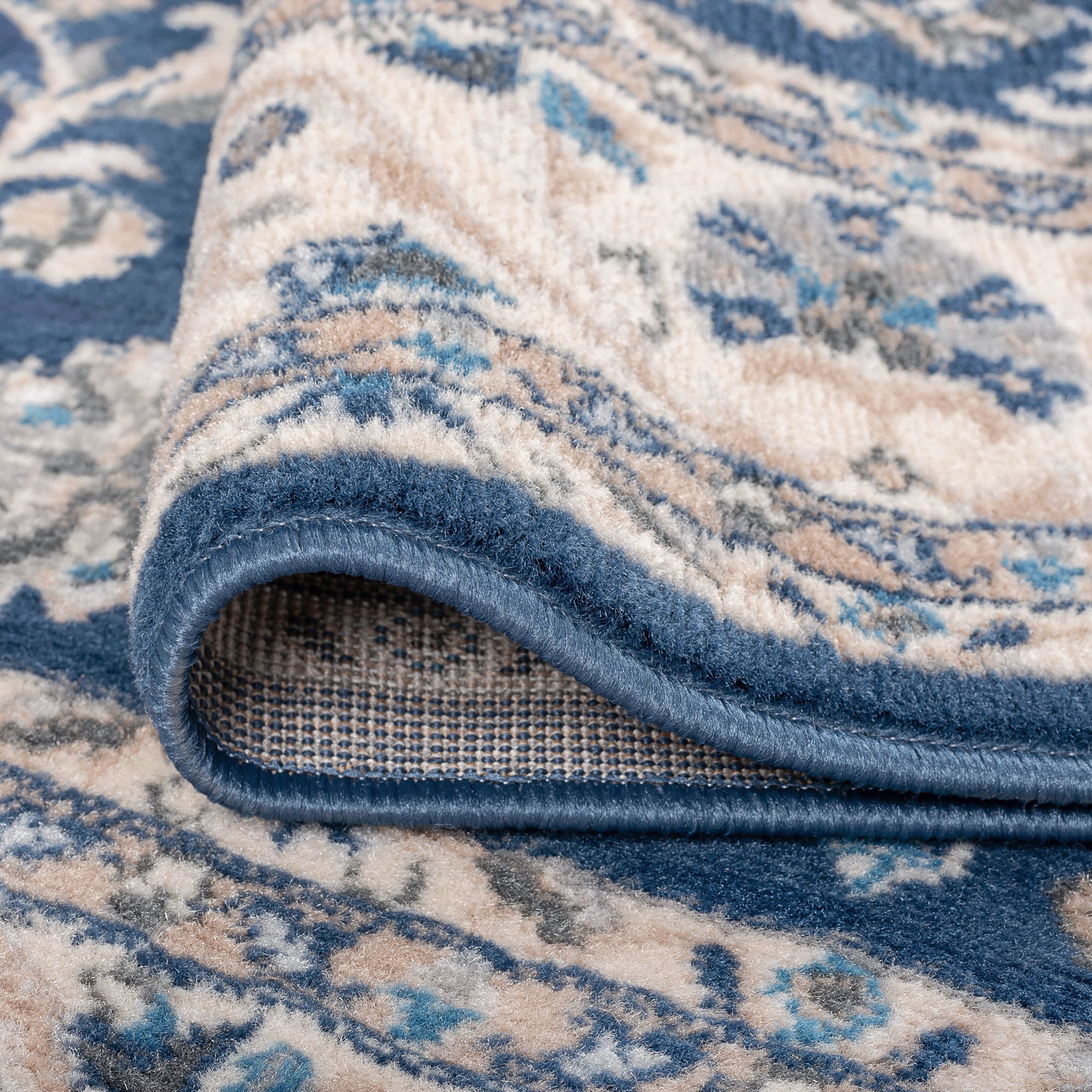 Madison Traditional 4' x 5' Dark Blue Polypropylene Indoor Area Rug