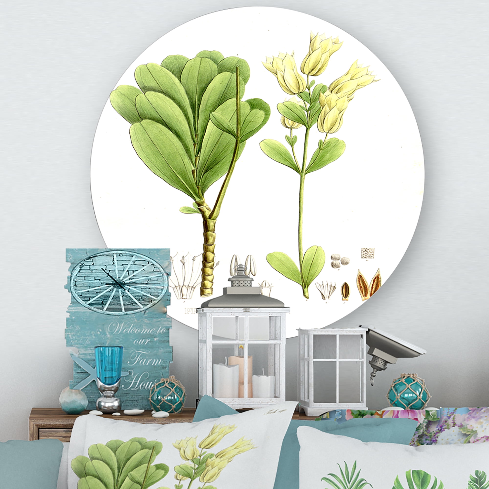 Designart 'Ancient Brazilian Plant III' Traditional Circle Metal Wall Art 11x11 - Disc of 11