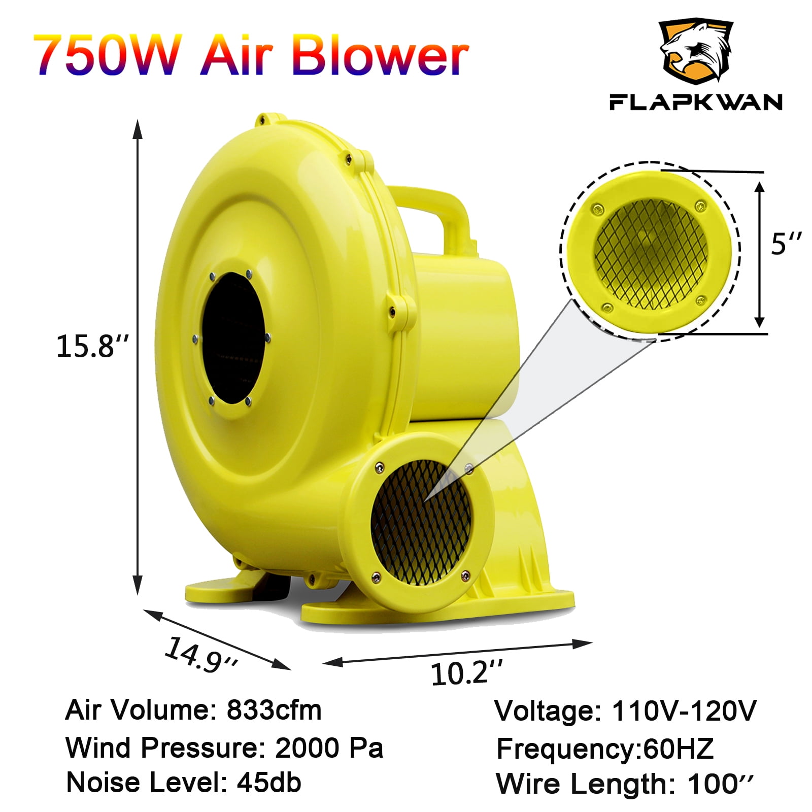 750W 1HP Inflatable Commercial Air Blower for Outdoor Bounce Houses, Water Slides air Sofas, Paint Booth and Other Suitable Large Outdoor inflatables Electric Air Pump Fan