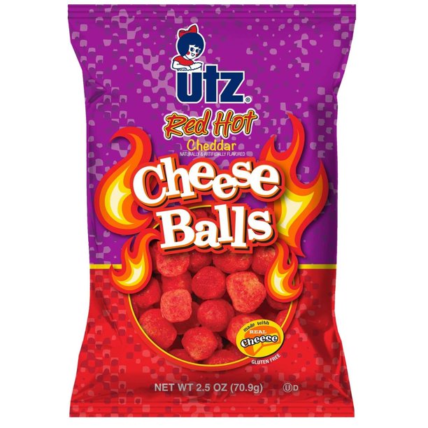 Utz Red Hot Cheese Balls, 2.5 Ounce 5 per case.