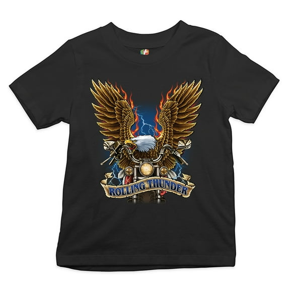 Tee Hunt Rolling Thunder Youth T-Shirt Biker Born to Be Wild Bald Eagle Outlaw Kids