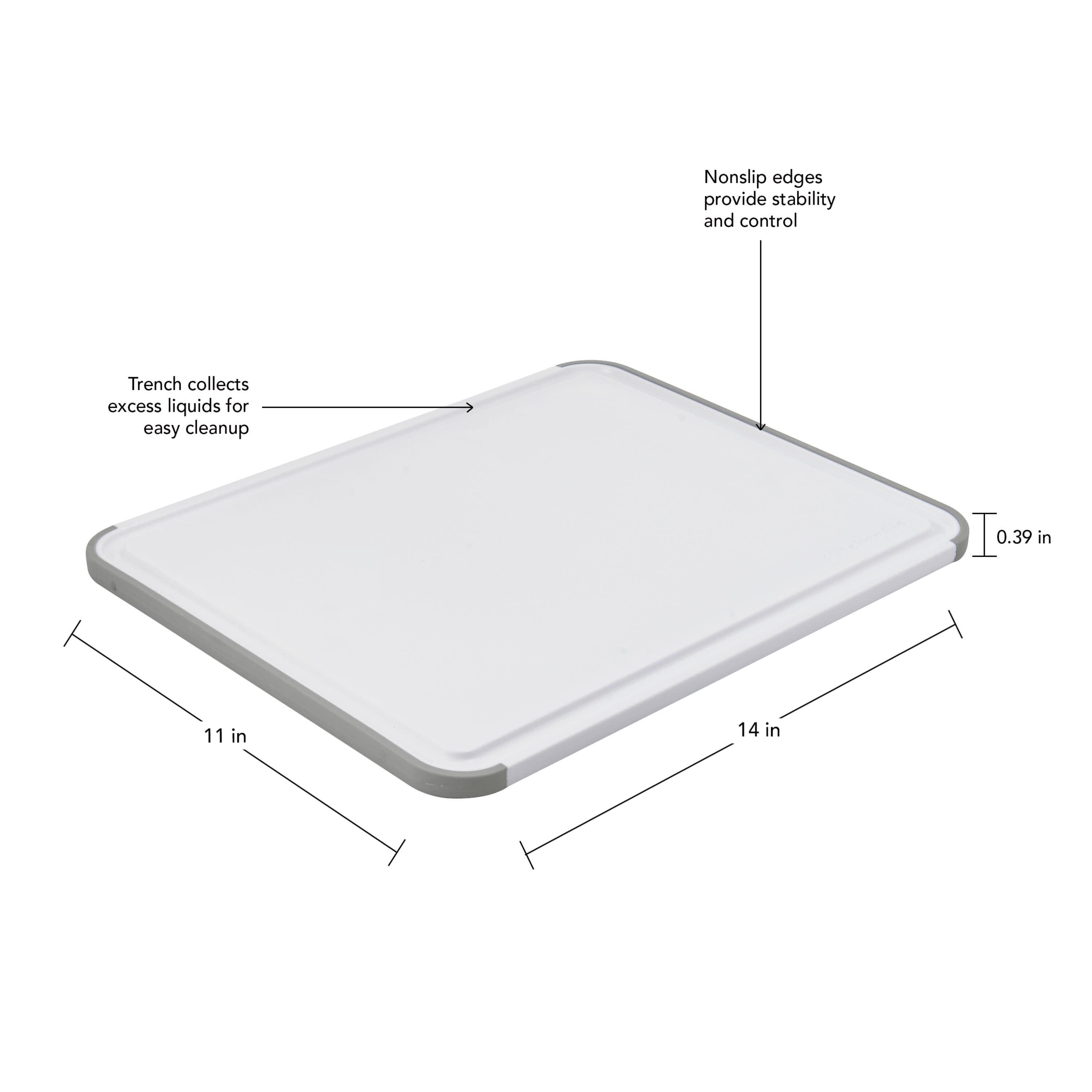 Kitchenaid Classic Nonslip Plastic Cutting Board, 11-inch x14-inch, White