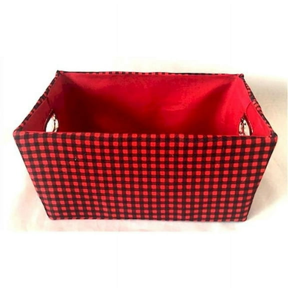Red & Black Checkered with Red Fabric Liner & White Reindeer on One Side Basket
