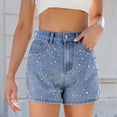 thumbnail image 5 of SWSMCLT Women's Jean Shorts Metallic Denim Shorts Fashion Casual Shorts Pocket Mid Thigh Mid Rise Western Blue Small, 5 of 5