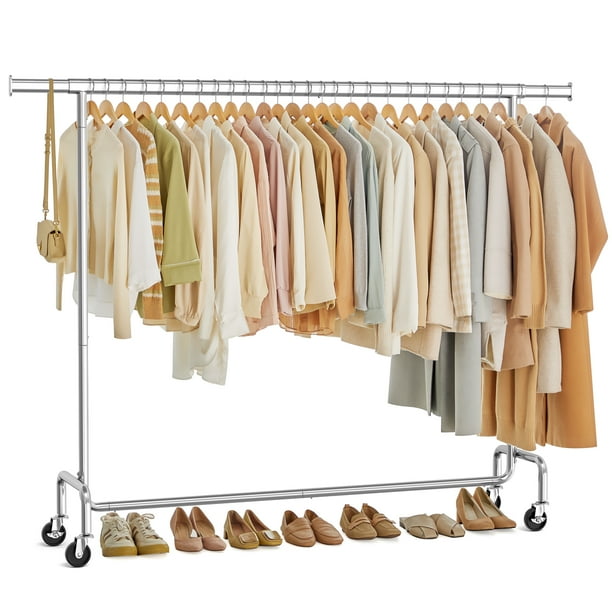 SONGMICS Burro Ropa con Ruedas, Perchero Burro Extensible, Fácil de Montar, Portátil, Plateado