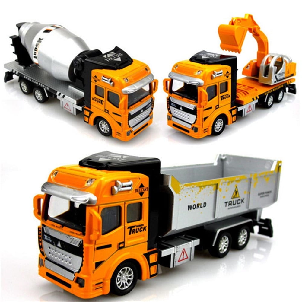 3PCS Dumping Truck Cement Mixer Excavator Construction Diecast Toy Vehicle Gift 