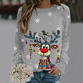 thumbnail image 2 of Wang6 Womens Plus Size Christmas Sweatshirts Cute Xmas Reindeer Snow Printed Long Sleeved Hoodless Tshirts Causal Black Round Neck Loose Fit Pullovers Tops Y_Light Gray M, 2 of 4