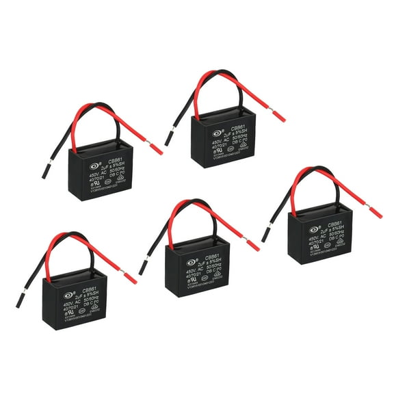 Uxcell Black CBB61 Ceiling Fan Capacitor 5 Pcs 2uF 450V AC 50/60HZ with 2 Wires 1.48'' x 1.13''